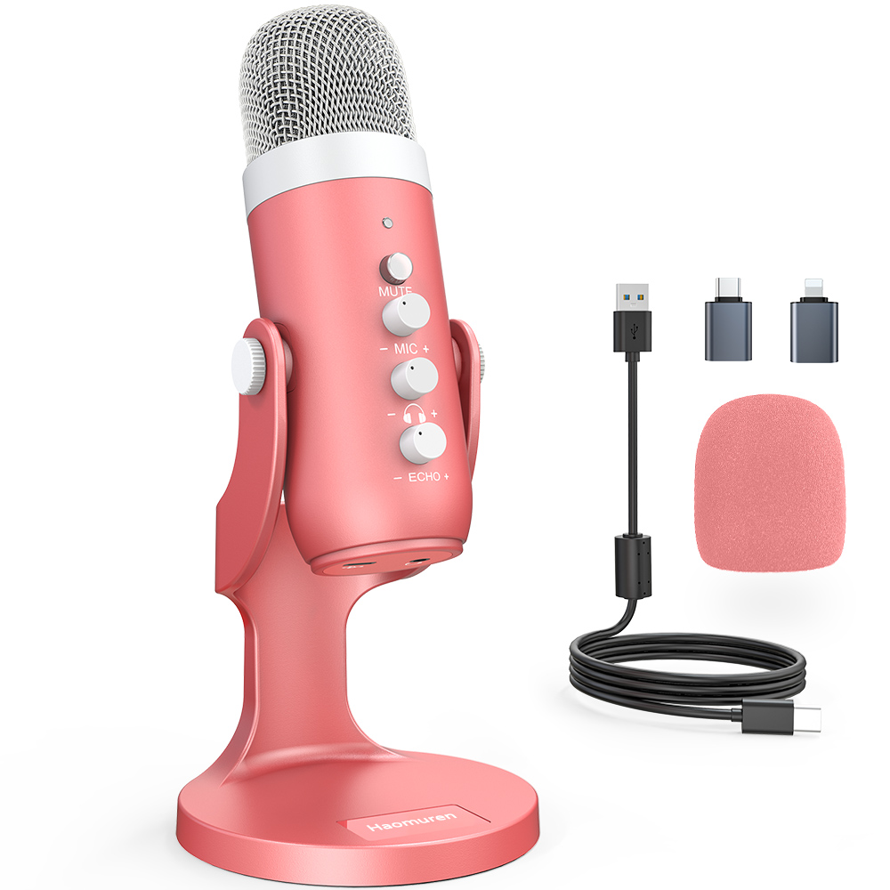 Pc Gaming Pink - Haomuren-USBコンデンサーマイク,ピンクのスタジオ録音マイク,PC, Mac,コンピューター,電話,ゲーム,ストリーミング,ポッドキャスティング,ラップトップ,デスクトップ用