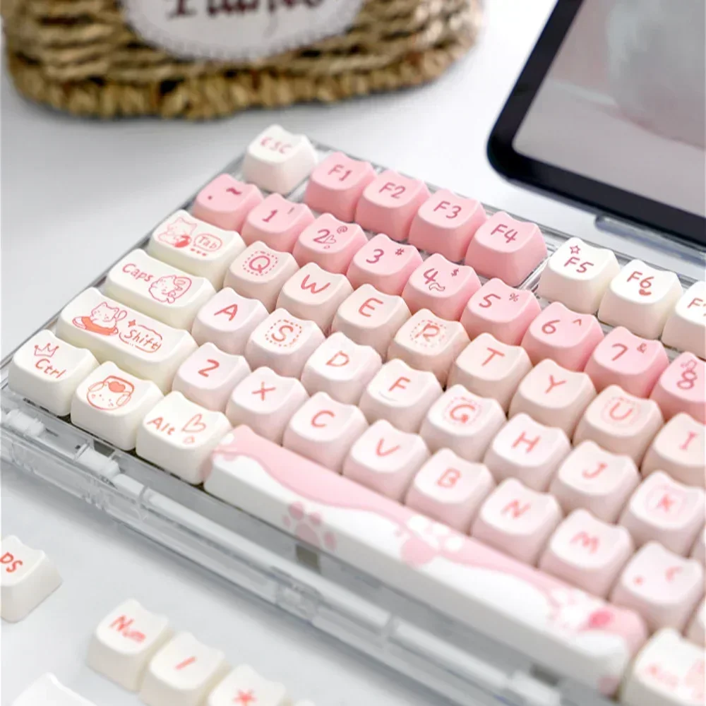 Pc Gaming Pink - ピンク子猫キーキャップ、猫の頭の形 PBT MAO キーキャップ 134 セットメカニカルキーボード