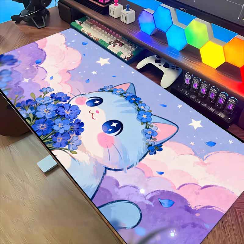 ピンクパープルの雲猫マウスパッド、レトロで可愛いアニメゲーミ - Pc Gaming Pink のレビューと価格