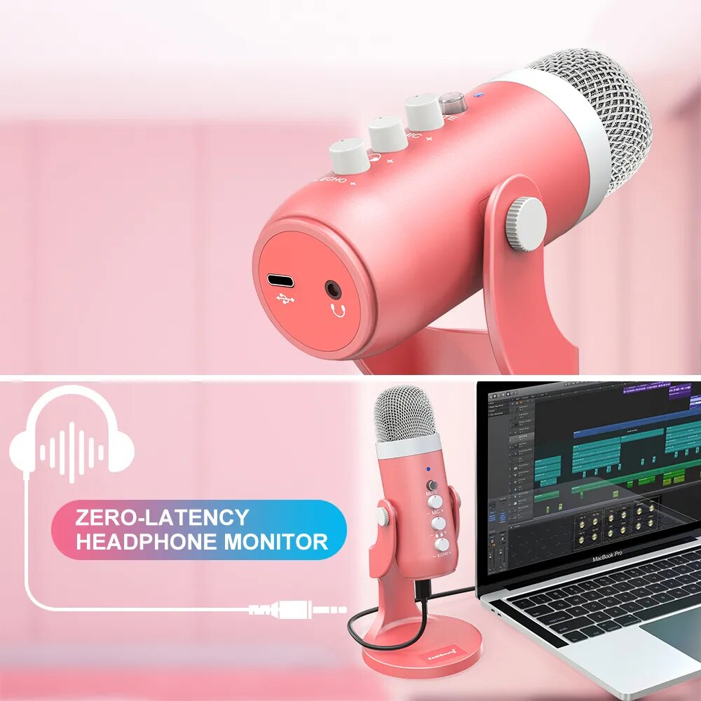 Haomuren-USBコンデンサーマイク,ピンクのスタジオ - Pc Gaming Pink のレビューと価格